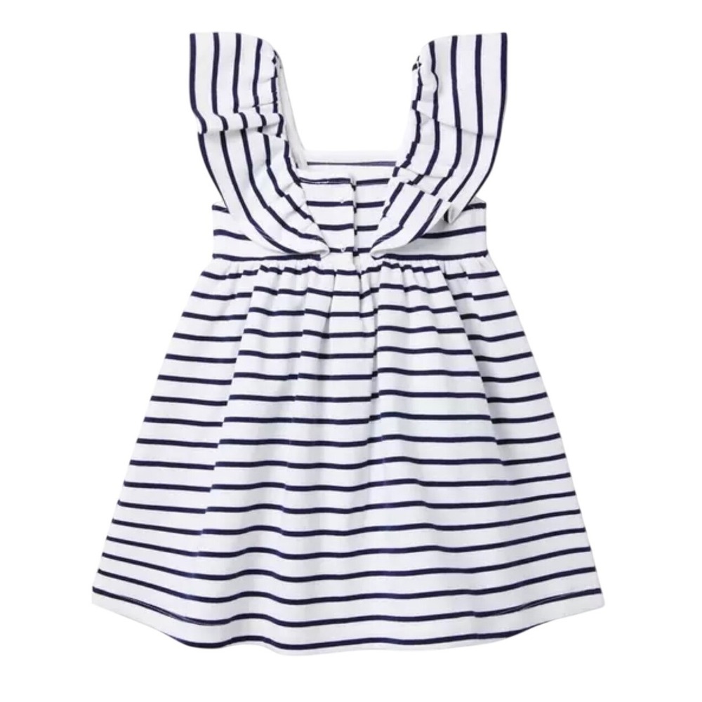 Janie and Jack Toddler Girls Navy White Striped Ruffle Bow Dress 2T Nautical - Picture 2 of 6